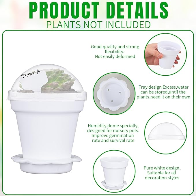 30 Pcs Plant Nursery Pots with Humidity Dome 2.95'' Small Plant Pots Plastic - Image 3