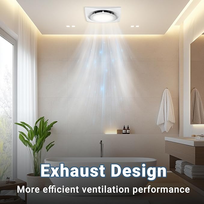 Bathroom Exhaust Fan with LED light 9.6 inch– 110 CFM, Quiet 1.0 Sones Noise - Image 7