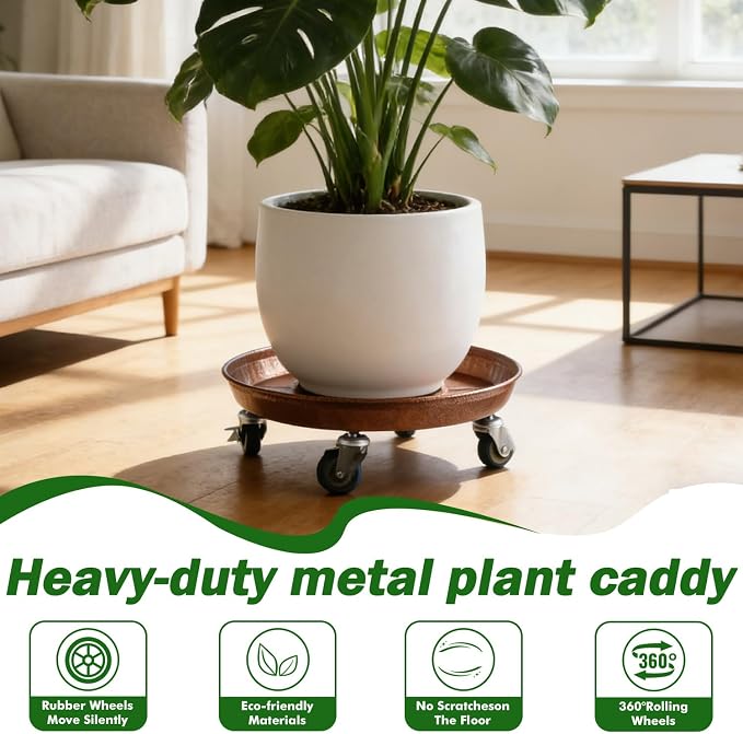 5 Packs Metal Plant Caddy with Wheels 13" Rolling Plant Stand Heavy Duty Plant - Image 6