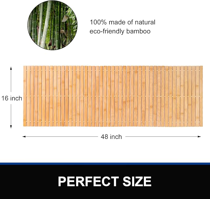 Bamboo Bath Mat Bathroom Runner Long Large Rugs Floor Wood Shower Bathtub - Image 2