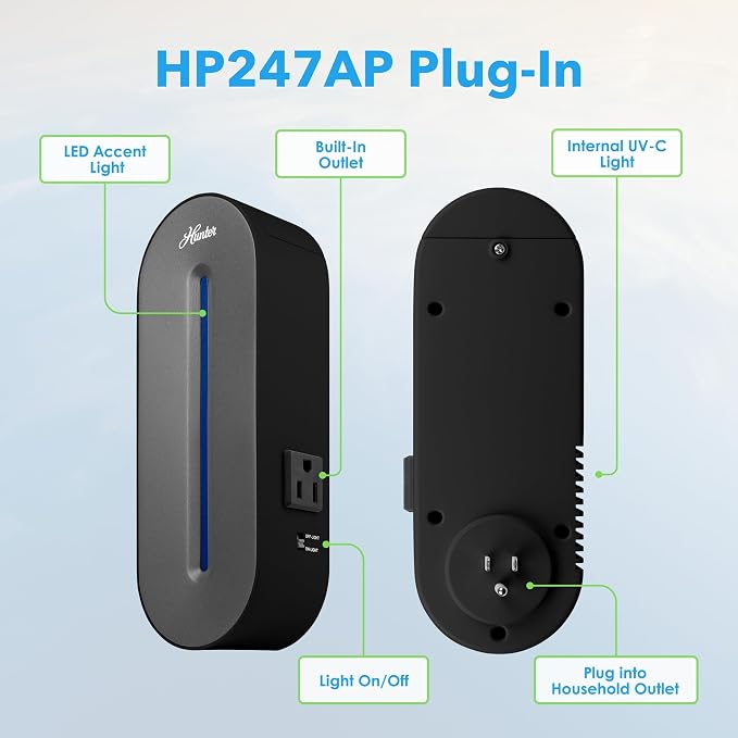 Hunter Plug-in UV Air Sanitizer, Sage – Whisper Quiet UV-C Air Sanitizer - Image 4