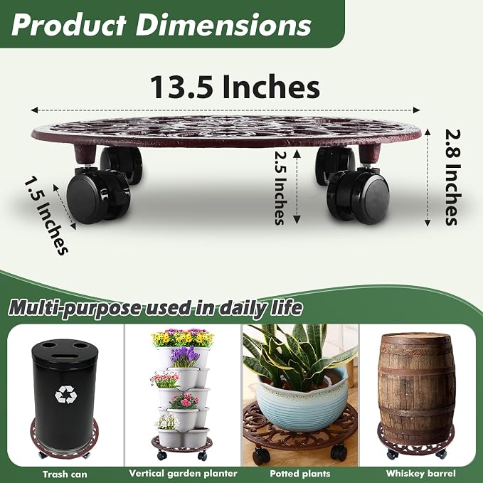 3 Packs 14 Inch Rolling Plant Stand - Image 4