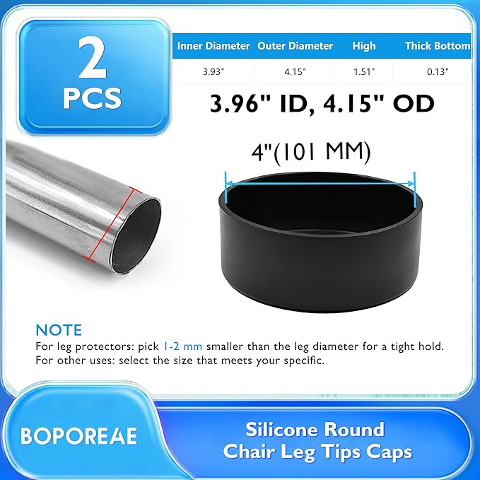 2 Pcs 4" Round Chair Leg Tips Caps, Silicone Rubber Furniture Leg Floor - Image 9