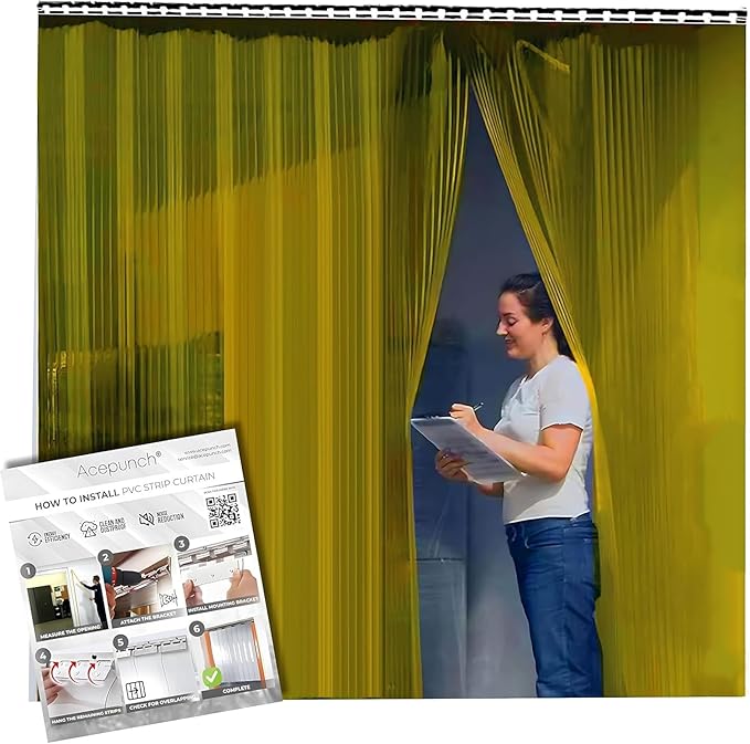 Yellow Kit PVC Smooth Plastic Strip Door Curtain 7x8 ft. Standard Clear by Acepunch