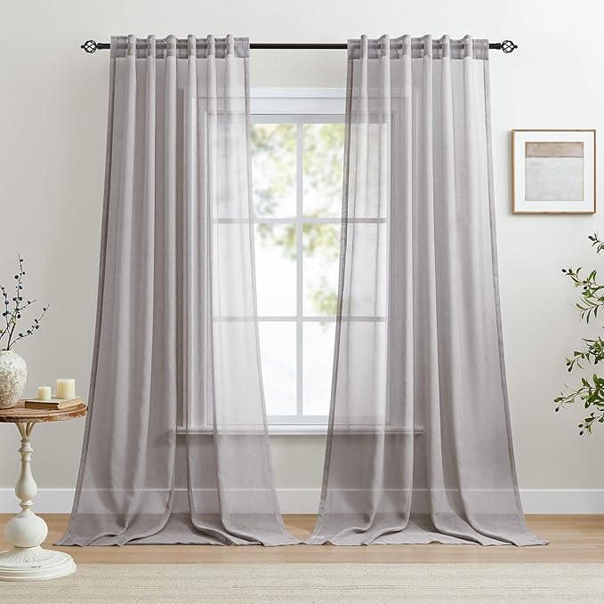 Dreaming Casa Grey Sheer Curtains 102 Inches Long, Rod Pocket & Back Tab Light by DreamingCasa