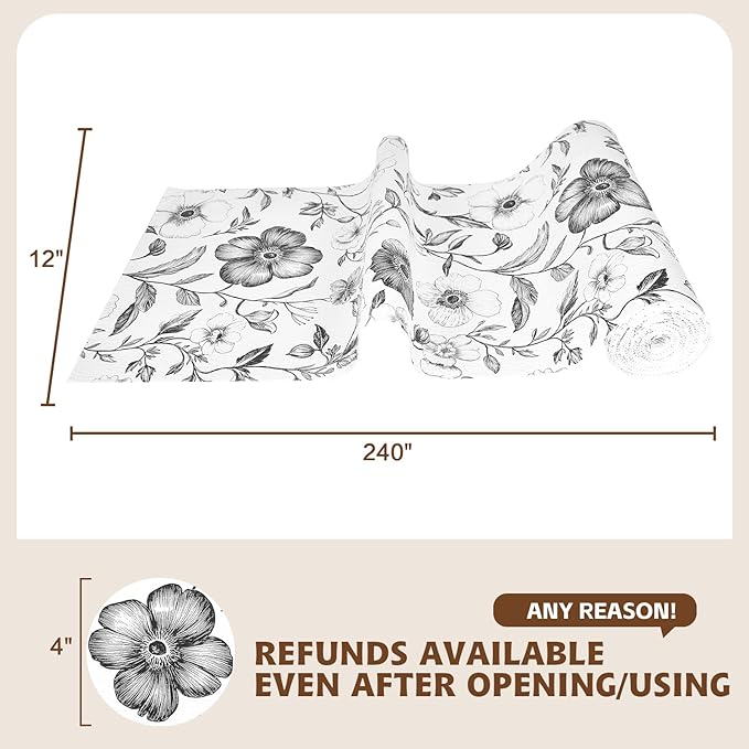 Drawer and Shelf Liner Black Flowers 12in x 20FT, Non Adhesive Anti-Slip Double - Image 6