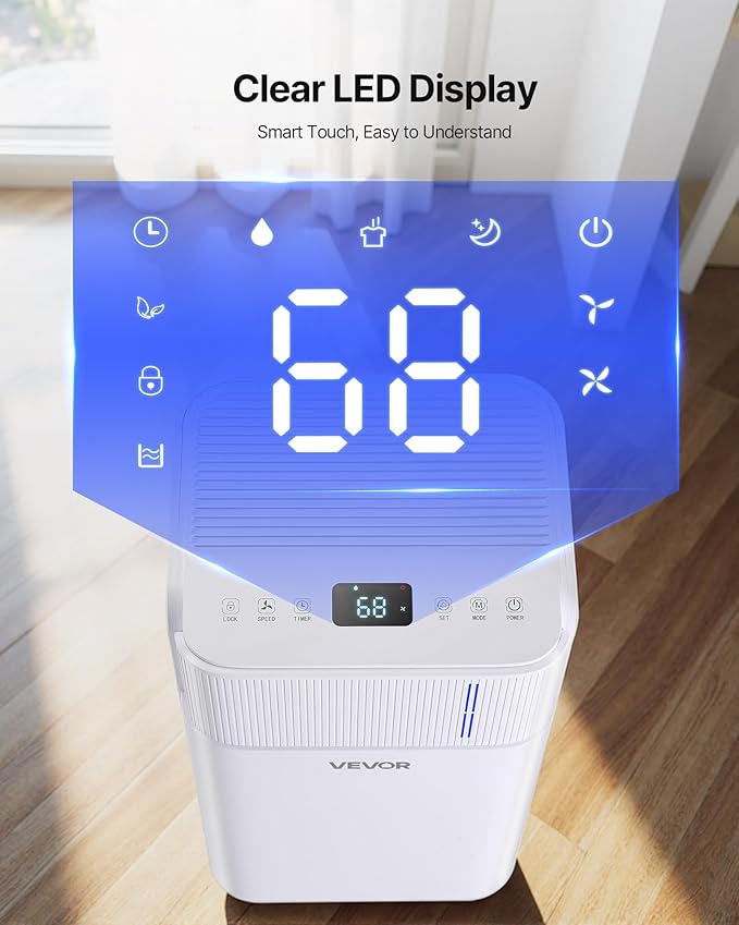 VEVOR 30 Pints Dehumidifier for Home & Basement, 1500 Sq.Ft Large CoverageDrain - Image 4