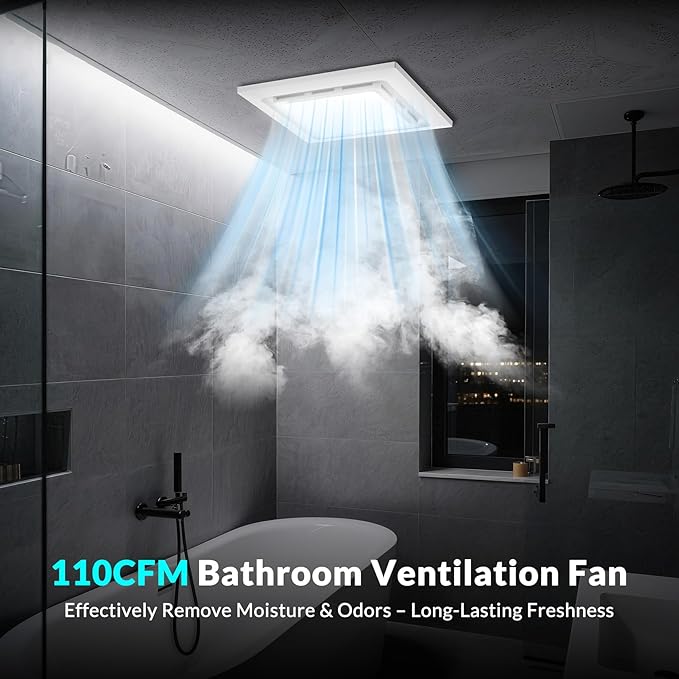 TEPU Bathroom Exhaust Fan with Light 110 CFM, 9.8In Grille, Cutout Size 8.27" x - Image 2