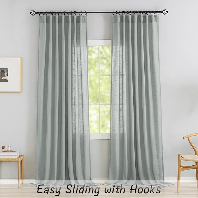 Livingroom 108 Inch Length Linen Textured Curtains - Image 2