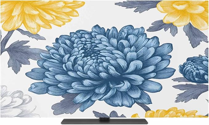 Pastoral White Blue Yellow Flower Indoor TV Cover, Elastic TV Screen Protector - Image 2