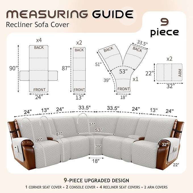Arfntevss Waterproof Recliner Sectional Couch Covers - Image 5
