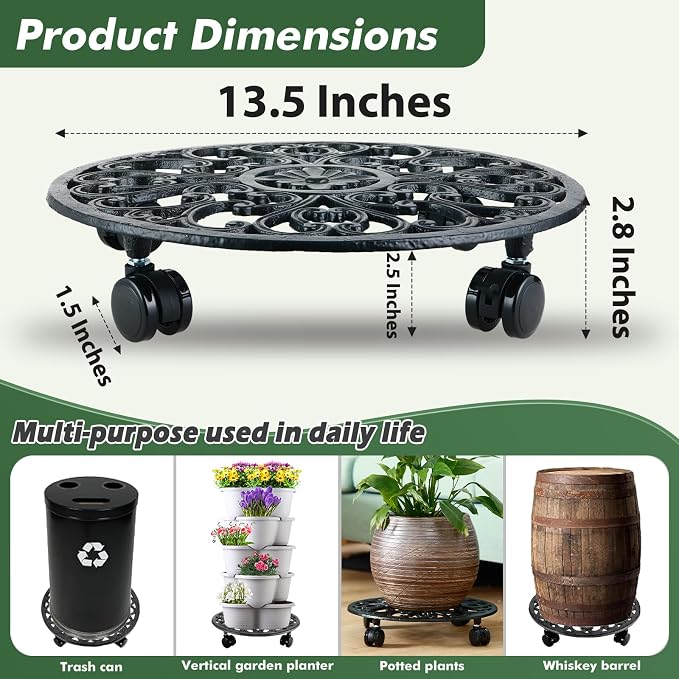 2 Packs 14 Inch Rolling Plant Stand - Image 4