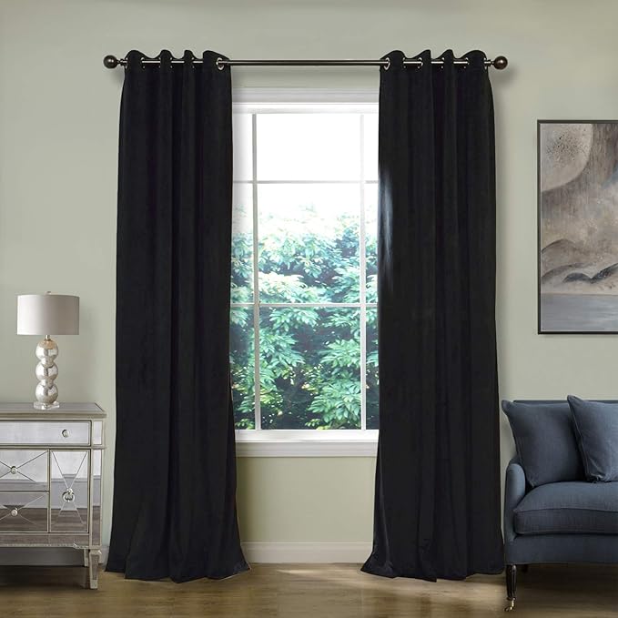 ChadMade Blackout Lined Premium Velvet Curtain Warm Black 84Wx84L Inch by ChadMade