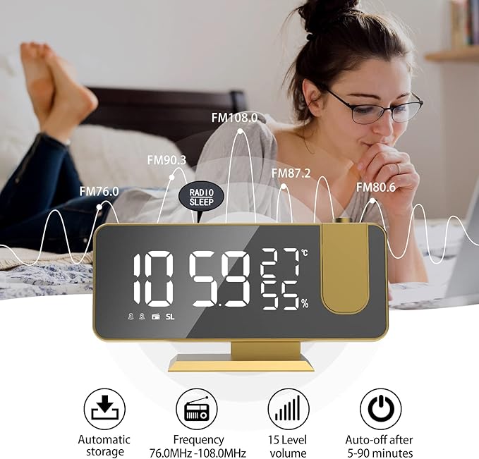 Projection Digital Alarm Clock for Bedrooms, Alarm Clock Radio on Ceiling - Image 3