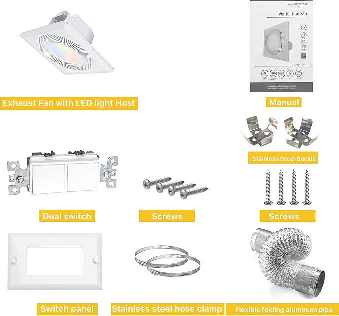 Bathroom Exhaust Fan with Light 11.8IN 165 CFM 1.2 Sones Shower Bathroom Vent - Image 9
