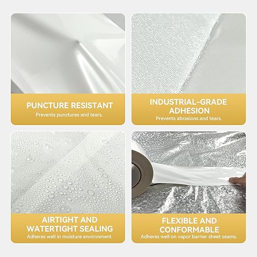 Vapor Barrier Tape 4 Rolls, 9 mil White polyethylene Tape, Moisture Sealing and - Image 7