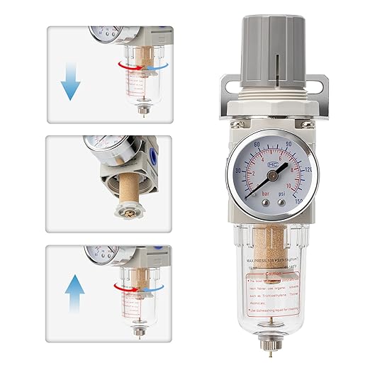 Pneumatic Air Compressor Filter Regulator Combo 1/4" NPT 150 PSI w/Adjustable - Image 6
