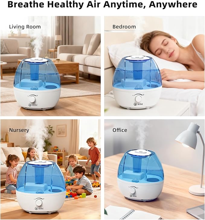 KVM Ultrasonic Cool Mist Humidifier, Quiet Air Humidifiers - Image 6
