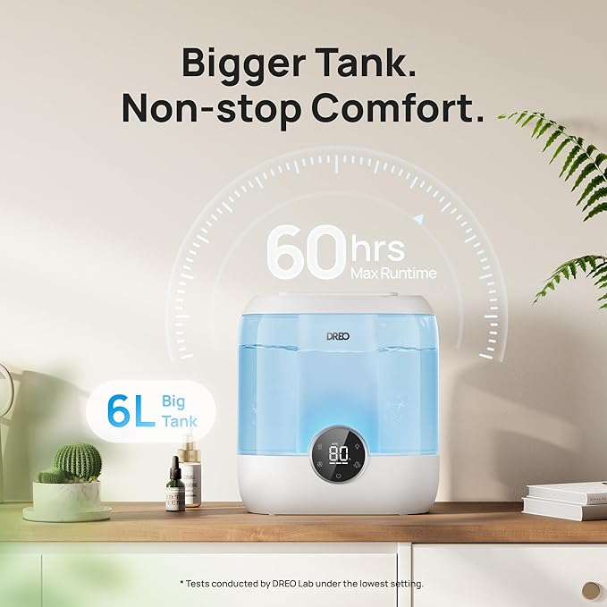DREO 6L Top Fill Humidifiers for Bedroom, 60H Runtime 28 dB Quiet Supersized - Image 3