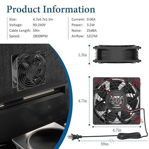 EC Axial Fan, Yeuzbur AC Vent Fan 110V 120V 240V Small Exhaust Fan 120mm x 38mm - Image 3