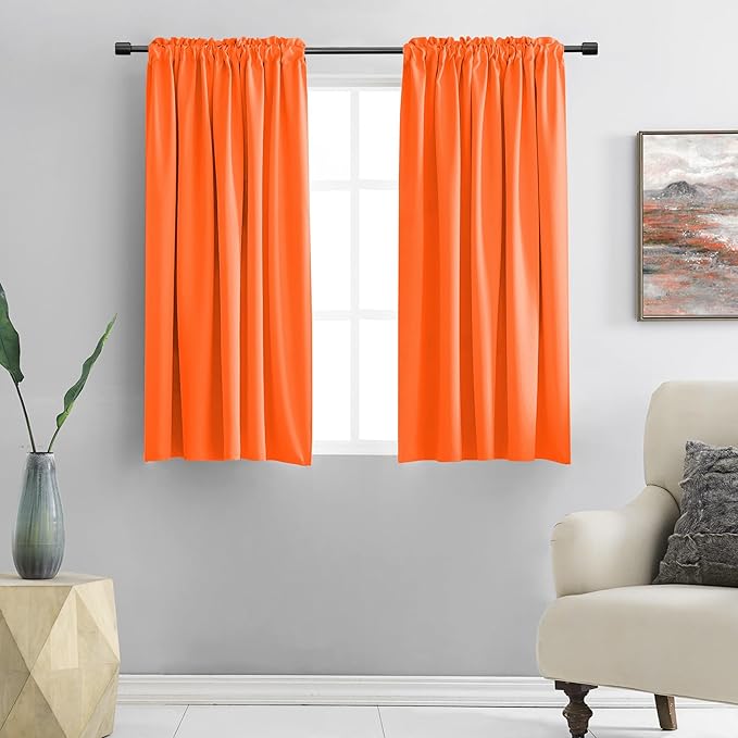 DONREN Vibrant Orange Autumn Curtains 48 Inch Length by DONREN
