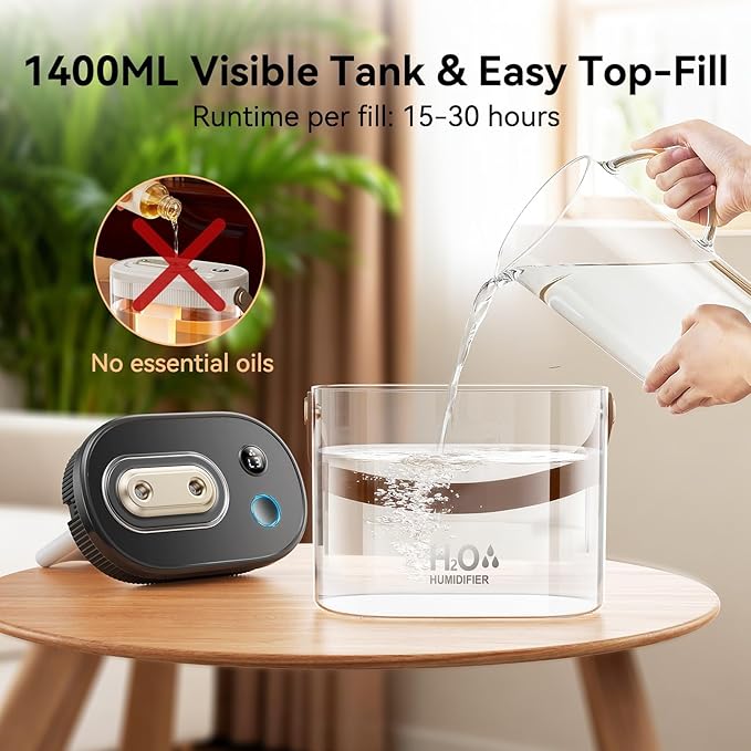 DIGIX Rechargeable Portable Humidifier-Smart Display, Night Light, Easy Clean - Image 6