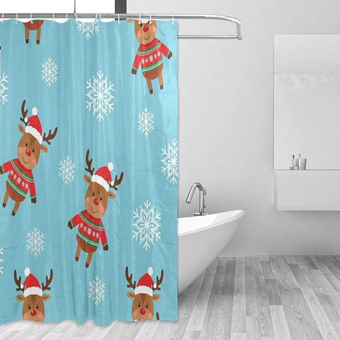 Christmas Santa Reindeer Blue Shower Curtain Liner 72×72 inch by Unknown