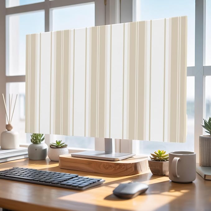 Minimalist Vertical Stripes Indoor TV Cover, Elastic TV Screen Protector Beige by Unknown