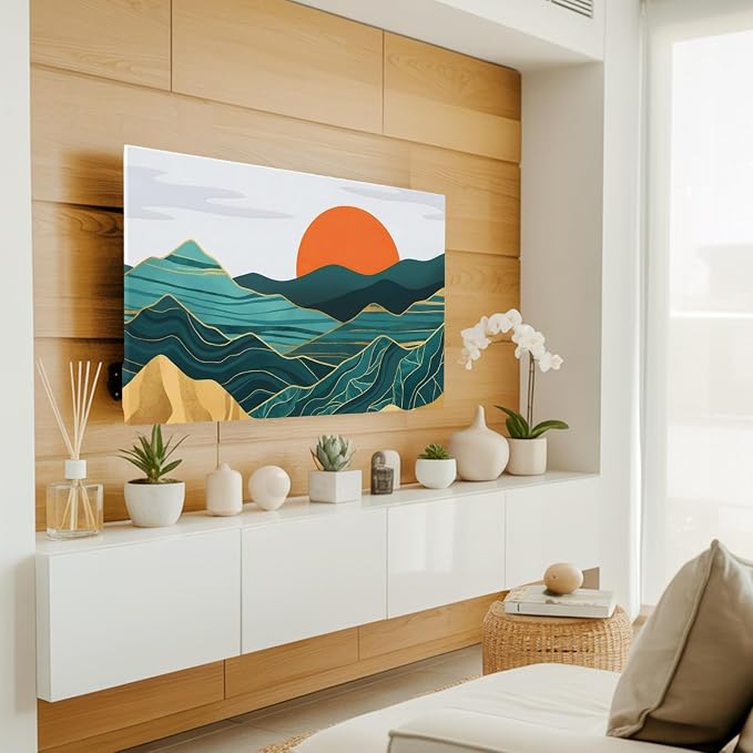 Abstract Mountain Range Sun Indoor TV Cover, Elastic TV Screen Protector - Image 3