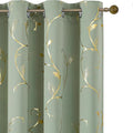 BUHUA Blackout Curtains Gold Foil Print Flower Vine Grommet Drapes, Room by BUHUA