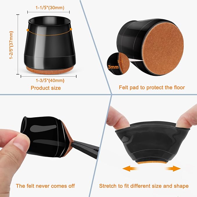 24Pcs Black Silicone Chair Leg Floor Protectors, Floor Protectors - Image 5