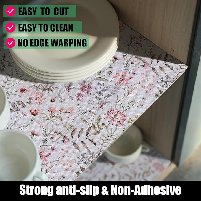 Floral Leaf Shelf Liners Strong Non-Slip and Non Adhesive 12IN x 20FT Shelf and - Image 2