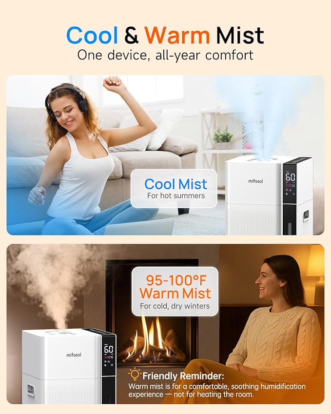 Mifasol Humidifier Large Room, 5.3Gal/20L Warm & Cool Mist Humidifiers - Image 2