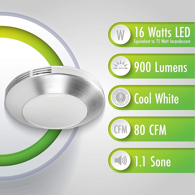 Homewerks 7117-01-BN Bathroom Integrated LED Light Ceiling Mount Exhaust - Image 8