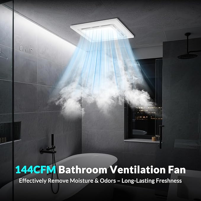 TEPU Bathroom Exhaust Fan with Light 144 CFM, 11.8In Grille, Cutout Size 9.8" x - Image 2