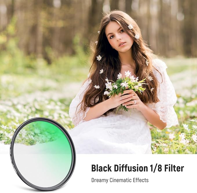 NEEWER 49mm Black Diffusion 1/8 Filter Soft Dreamy Cinematic Effect Filter - Image 2