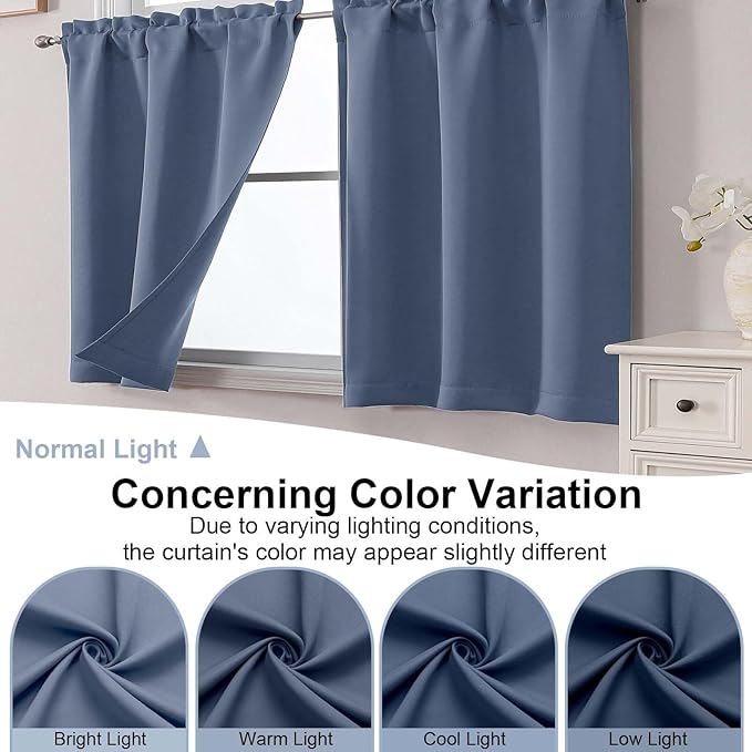 Chyhomenyc Denim Blue Short Blackout Curtains 45 Inch Length, Small Kitchen - Image 8