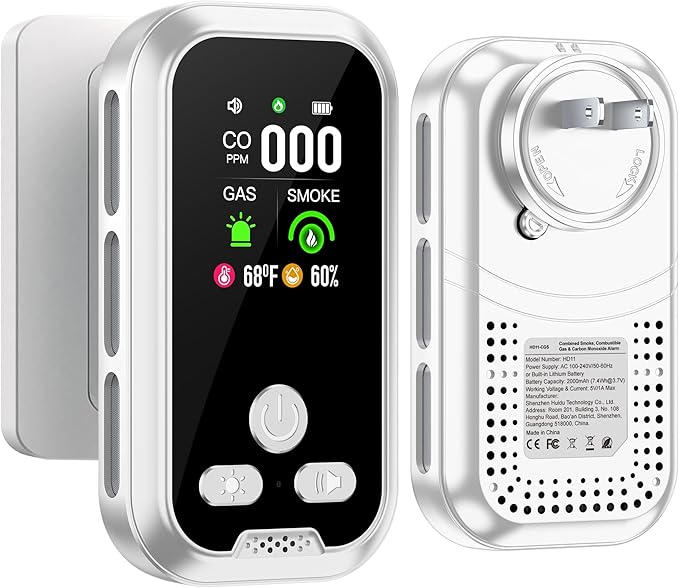 5in1 Plug in Smoke & Carbon Monoxide Detector & Combustible Natural Gas by HAKINAKU