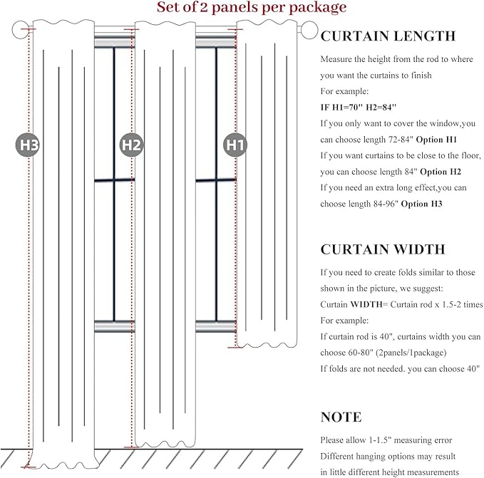 Bedroom Blackout Curtains 63 Inches Long 2 Panel Set, Thermal Curtain - Image 3