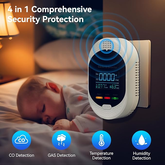 Plug in Carbon Monoxide Detector Combustible Gases Detectors, 4-in-1 Co & - Image 2