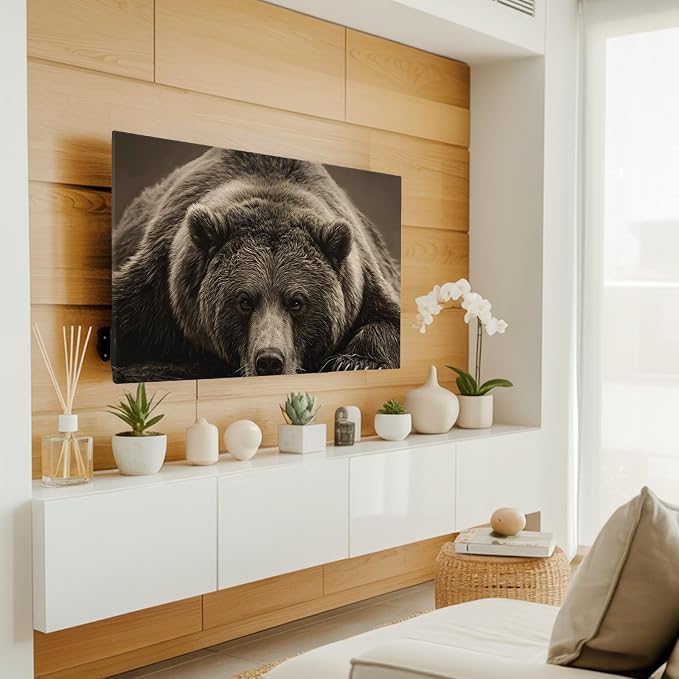 Rustic Brown Grizzly Bear Indoor TV Cover, Elastic TV Screen Protector Abstract - Image 2