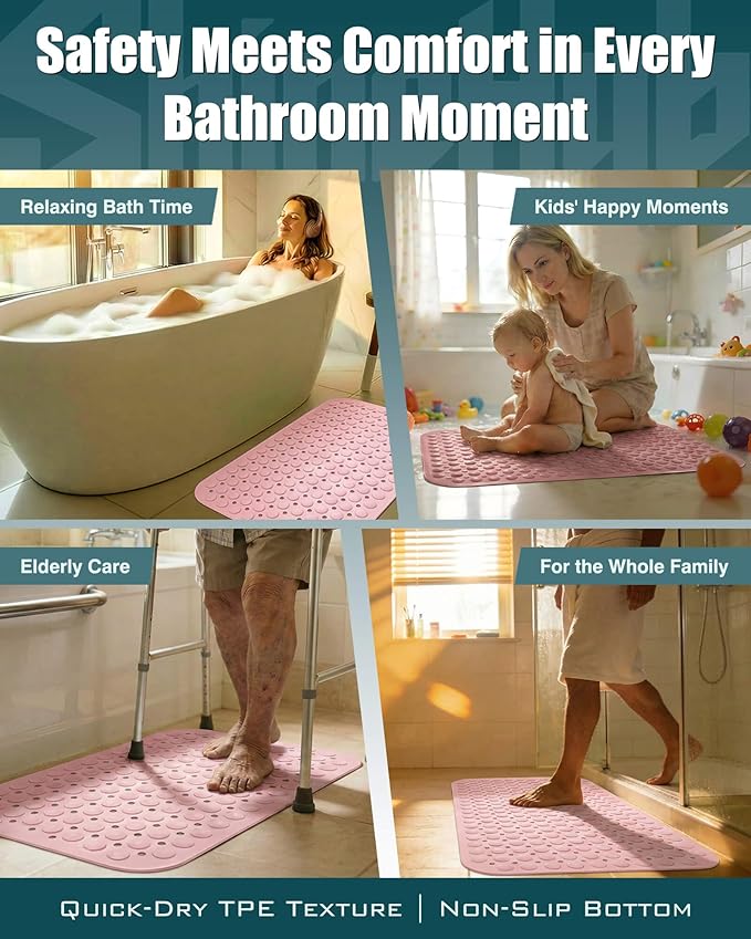 Non-Slip Bath Mat for Tub Shower, TPE Machine Washable Bathroom Essentials - Image 7