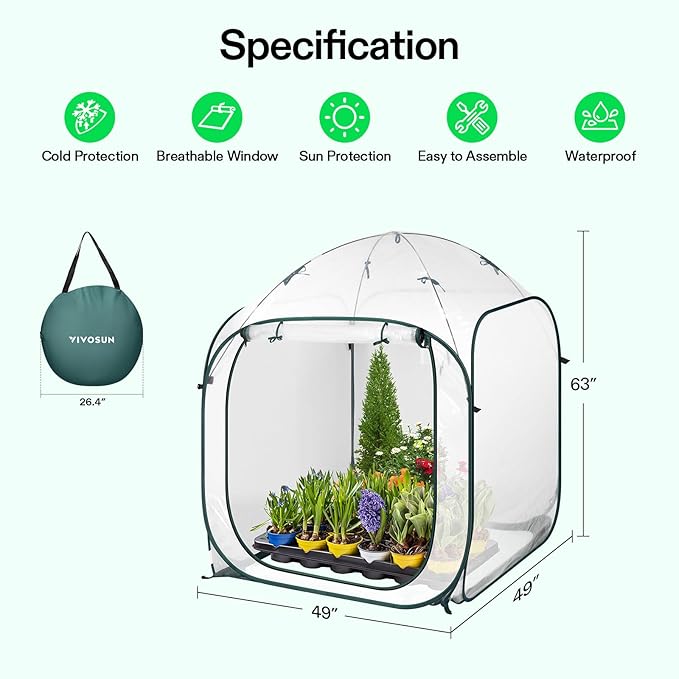 VIVOSUN 49x49x63-Inch Portable Walk-in Greenhouse, - Image 2
