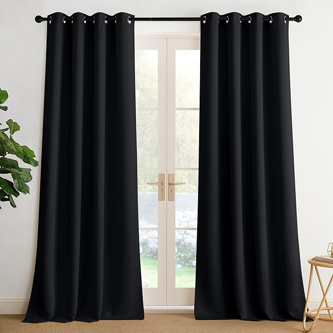 NICETOWN Room Darkening Draperies Curtains Panels, 2 Panels Black W52 x L90 by NICETOWN