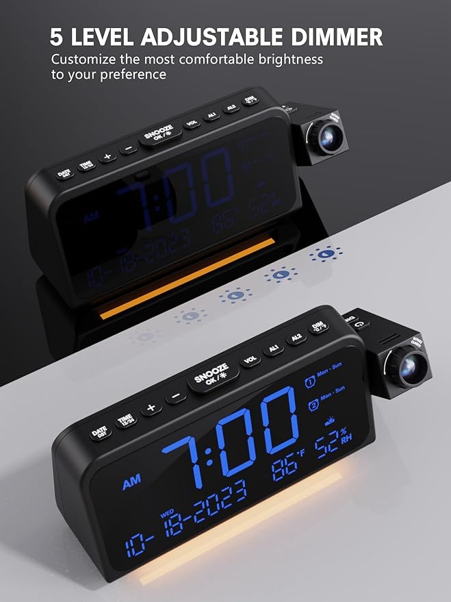 Mesqool Projection Alarm Clock for Bedroom Ceiling, Digital Clock Projector - Image 7
