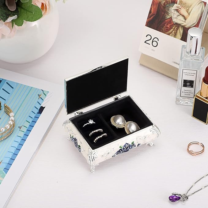 Hipiwe Vintage Metal Jewelry Box Small Treasure Chest Case Trinket Organizer - Image 3