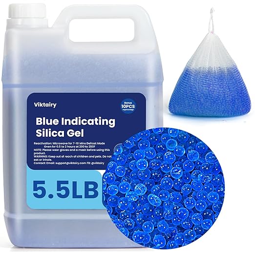 5.5LBS Silica Gel Desiccant Beads, Premium Blue Indicating Reusable Desiccant by Viktairy