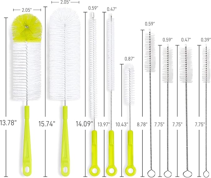 9 Pack Bottle Cleaning Brush Set, Long Handle Bottle Cleaner Brush, Deep - Image 2