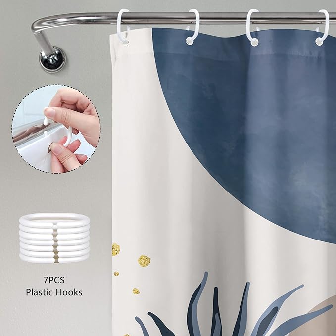 Small Stall Boho Shower Curtain 36Wx72H RV Blue Modern Mid Century Abstract - Image 5