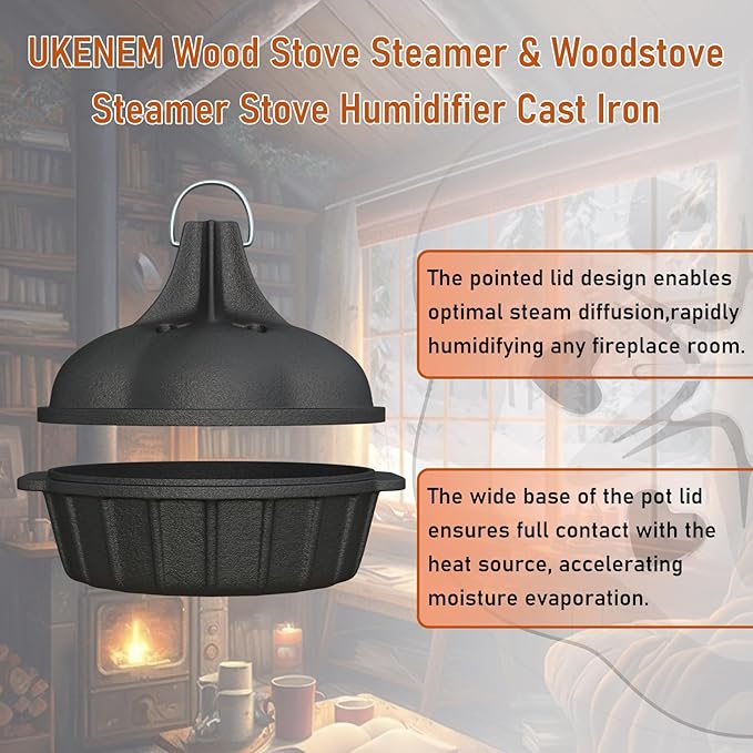 Wood Stove Steamer & Woodstove Steamer Stove Humidifier Cast Iron, 2.4 Qt Round - Image 3